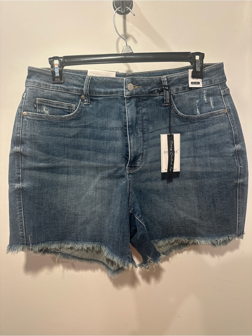 Judy Blue Medium Wash Frayed Hem Denim Shorts - 1XL